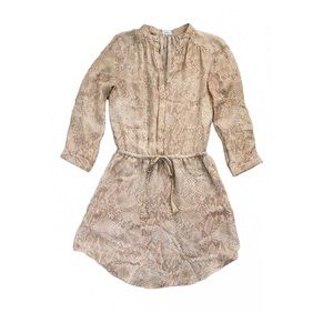 Aritzia Babaton Bennett Silk Long Sleeve Neutral Snake Print Belt Dress Size XS